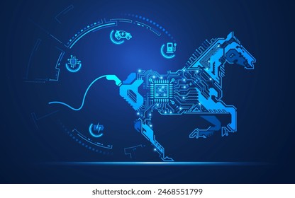 concept of electronic vehicle technology, graphic of horse combined with electronic pattern