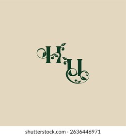 concepto de elegante hermosa UH con el monograma y la letra de la hoja del logotipo orgánico de la boda