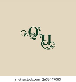 concept of elegant beautifull UQ with monogram and leaf letter wedding organic logo