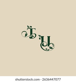 conceito de elegante bonito UT com monograma e letra de folha casamento logotipo orgânico
