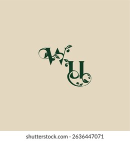 concept of elegant beautifull UW with monogram and leaf letter wedding organic logo