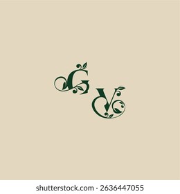 concept of elegant beautifull VG with monogram and leaf letter wedding organic logo