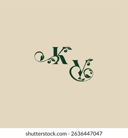 concept of elegant beautifull VK with monogram and leaf letter wedding organic logo
