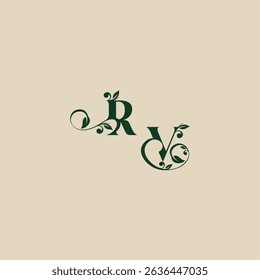 conceito de VR elegante bonito com monograma e letra de folha casamento logotipo orgânico
