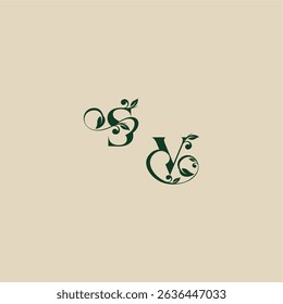 concept of elegant beautifull VS with monogram and leaf letter wedding organic logo