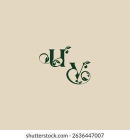 conceito de elegante bonito VU com monograma e letra de folha casamento logotipo orgânico