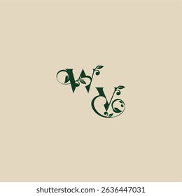 concept of elegant beautifull VW with monogram and leaf letter wedding organic logo