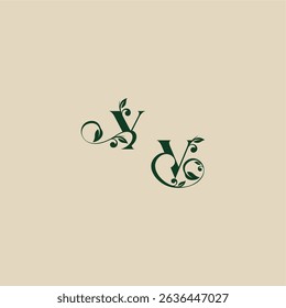 concept of elegant beautifull VY with monogram and leaf letter wedding organic logo