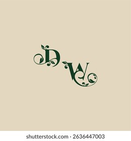 concept of elegant beautifull WD with monogram and leaf letter wedding organic logo