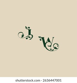 concept of elegant beautifull WI with monogram and leaf letter wedding organic logo