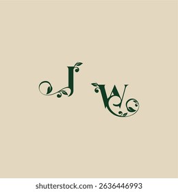 concept of elegant beautifull WJ with monogram and leaf letter wedding organic logo