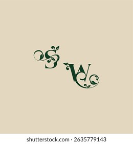 concepto de elegante y hermoso WS con monograma y letra de hoja logotipo orgánico de la boda