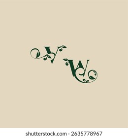 concepto de elegante hermosa WV con el monograma y el logotipo orgánico de la boda de la letra de la hoja