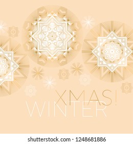 Concept elegant geometry snowflake and star design element for xmas card, invitation, banner, poster. Christmas and New years geometric ornamental motif