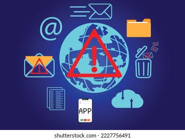 El concepto de correo electrónico y virus informáticos. Revise los conceptos de seguridad de internet, spam y e-marketing en pantalla. Advertencias emergentes de correo basura.