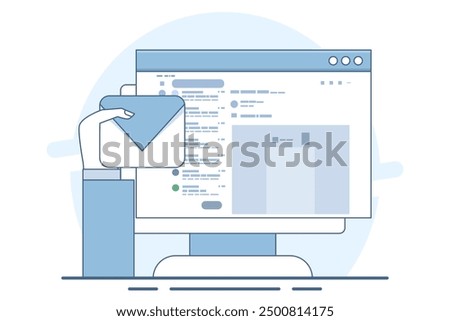 Concept of Email inbox or new email notification. email notification on laptop, email message on device screen. Message reminder concept. Newsletter on computer. Vector illustration in flat style.