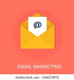 The concept of email marketing and communication with digital advertising "email marketing" and media sign. Vector illustration for advertising and website.