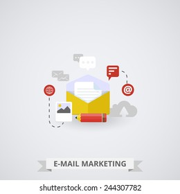 Concept of e-mail marketing. Flat design. Vector Illustration.