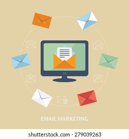 Concept for email marketing. Flat design vector for web