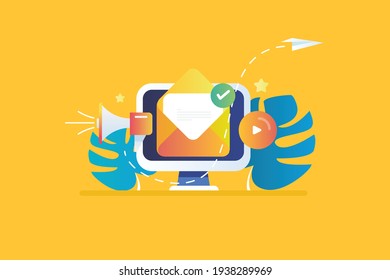 Concept Of Email Marketing, Email Open Rate, Newsletter Campaign, Email Content - Creative Vector Illustration With Icons