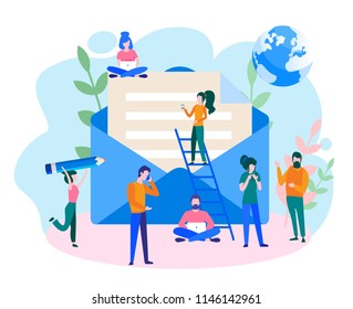 Concept e-mail message, mail notification sending for web page, banner, presentation, social media, documents, cards, posters. a new incoming sms, envelope  Vector illustration, sms.