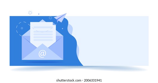 The concept of an email service envelope. Banner with envelope with Newsletter Concept Horizontal web banner with copy space