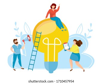 Concept of the emergence of a new idea. Brainstorm. New ideas solution. Social media and business services. Teamwork, cooperation, partnership. Financial success vector illustration.