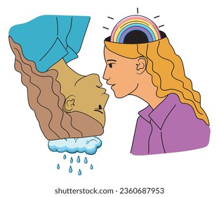 concept of emotional intelligence and mood change, bipolarity and mental health, Vector illustration with isolated background