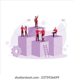 Das Konzept des persönlichen Wachstums und der Entwicklung der Mitarbeiter zum Unternehmenserfolg. Design- und Entwicklungskonzept. Trend Moderne Vektorgrafik