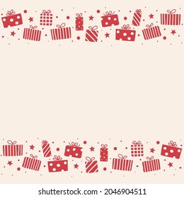 Concept of an empty background with hand drawn present boxes. Christmas design. Vector