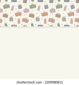 Concept of an empty background with hand drawn present boxes. Christmas design. Vector