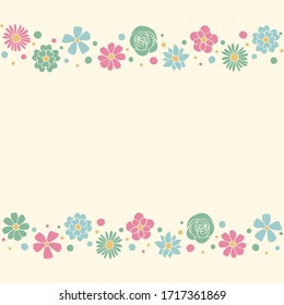 Concept of an empty card with cute colourful flowers. Mother’s Day, Women’s Day and Valentine’s Day background. Vector