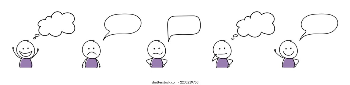 Concept of empty speech balloons with funny stickman. Vector