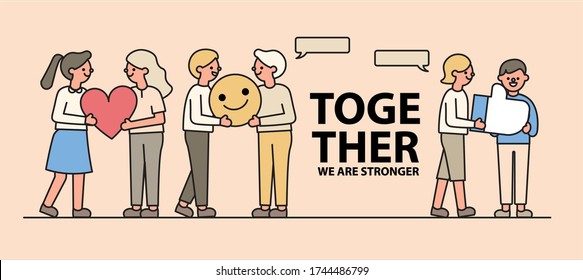 Concept Of Encouragement, Give Off Positive Energy, Encourage Positive Change In Others. Message Of Support. Simple Line Style. Flat Design. Vector Illustrations.