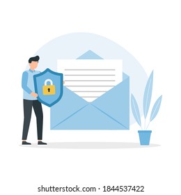 Concept of encryption of emails. Internet data protection, business assets security system. Vector illustration