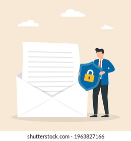 Concept of encryption of emails. Internet data protection, business assets security system. Vector illustration