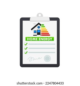 The concept of energy efficiency and home improvement in a stylish design. energy diagram for design concept. Document concept, contract with signature and stamp. Vector illustration