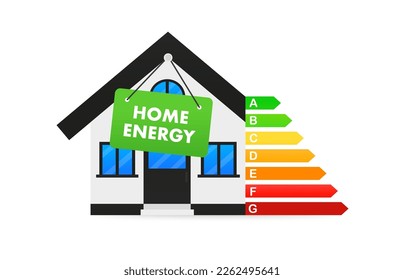 The concept of energy efficiency and home improvement. Energy diagram for conceptual design. Energy saving label. energy label a, b, c, d, e, f, g. Vector illustration