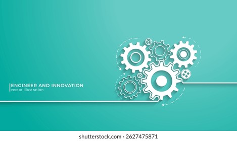 Concept of Engineer and Innovation. Abstract technology background of mechanical engineering. Rotating mechanism of round parts.Cogs and gear wheel mechanisms. Vector illustration.