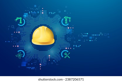 concept of engineering technology or industry 4.0, graphic of engineer helmet with industrial element