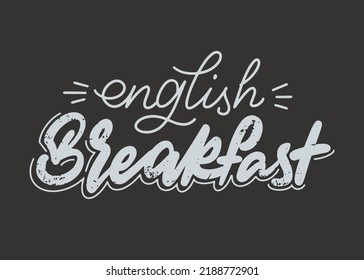 El concepto de carta de desayuno inglés, escrito con tiza en una pizarra para cafés y bares con letras. Para impresión y diseño. Ilustración vectorial.