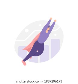 concept of enhancing ability, personal branding, superhero. illustration of a businessman or employee who is flying. improve skills to achieve goals and success. confidence. flat cartoon style. vector