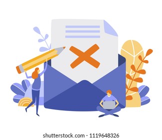 Concept Envelope With Rejected Letter,delete Letter, Spam, Unsubscribe, College Rejected Admission Or Employment For Web, Banner, Presentation, Documents, Cards, Posters. Vector Illustration 