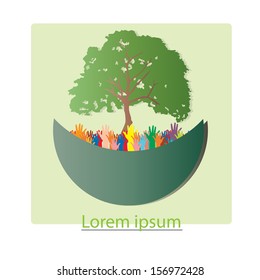 Concept of environment protection - hands and eco