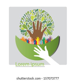 Concept of environment protection - hands and eco