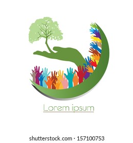 Concept of environment protection - hands and eco