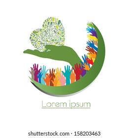 Concept of environment protection - hands and eco