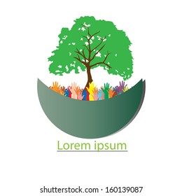 Concept of environment protection - hands and eco