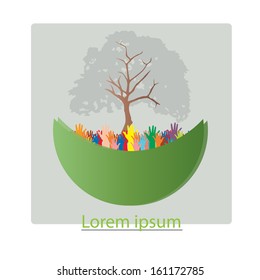 Concept of environment protection - hands and eco