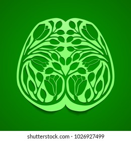 The concept of environmental awareness, alternative lifestyle, healthy life, free spirit, thinking green, vegetarianism. Abstract human brain, vector illustration 